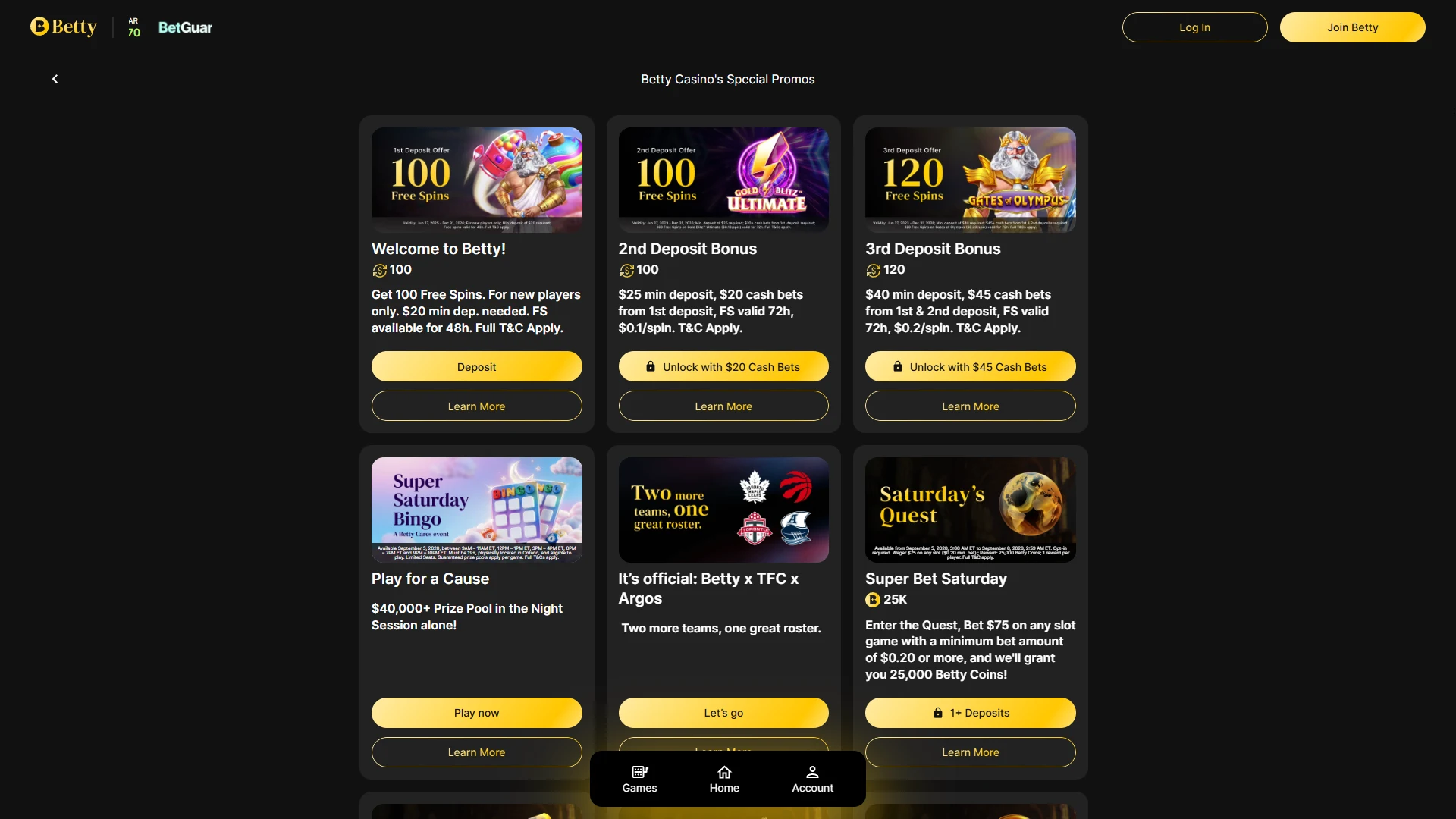 Betty promotions page